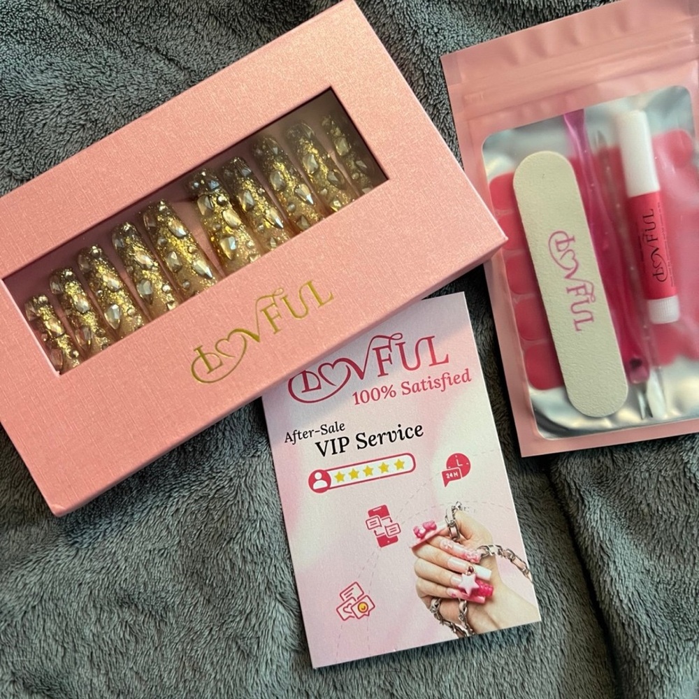 Lovful Square Long Length 2.2” Dramatic Handmade Reusable Acrylic Press On Nails